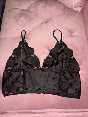 Wild Honey Black Lace Satin Triangle Bralette